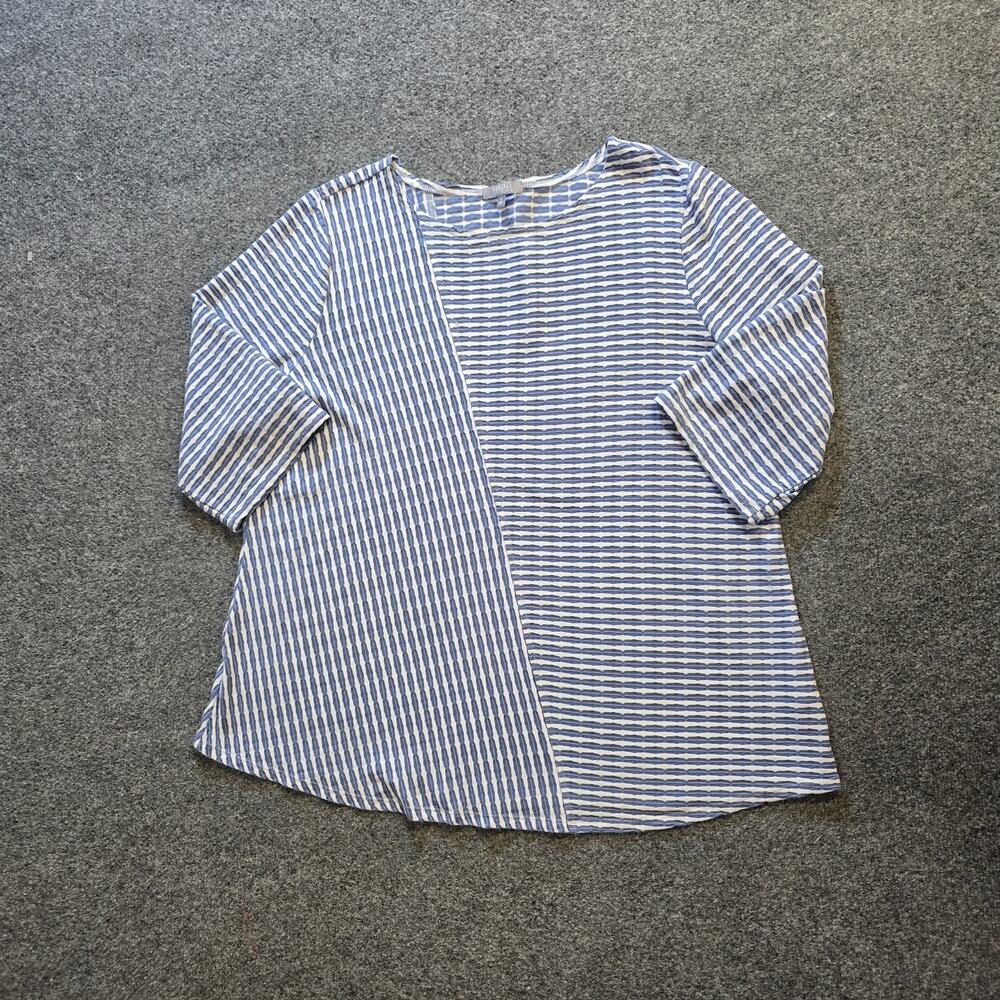 Habitat Top Womens Size XL Blue Stripe Pucker Textured Stretch Lagenglook Casual